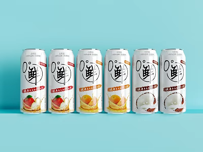 A Variety Of Canned Beverages With Different Fruit Flavors 3d model