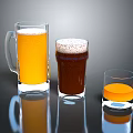 Assorted Beer Glasses With Golden Dark Brown Orange Drinks and Foam on Reflective Dark Surface