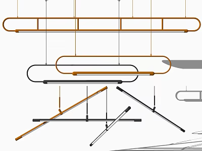 Stylish Modern Chandelier Designs With Curved Black And Orange Metal Frames 3d model