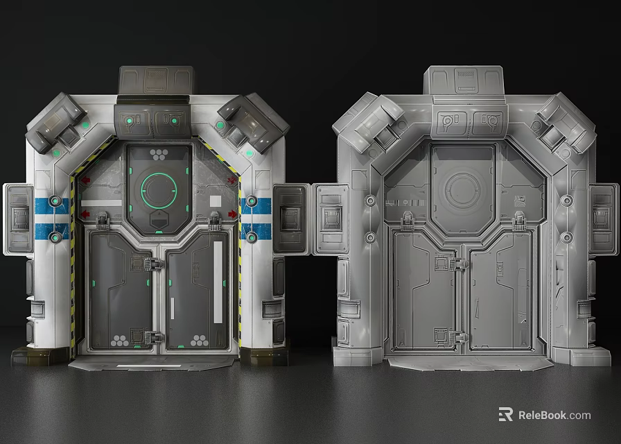Futuristic Sci Fi Door Designs With Metal Panels And Circular Control Elements 3d model 