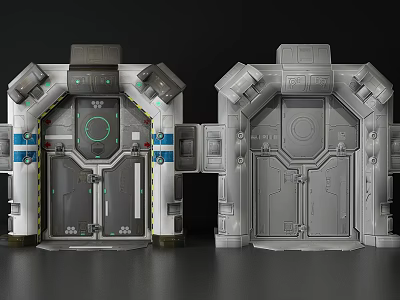 Futuristic Sci Fi Door Designs With Metal Panels And Circular Control Elements 3d model