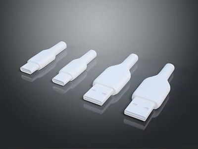 Four White USB Cables With Sleek Design For Daily Life Use 3d model