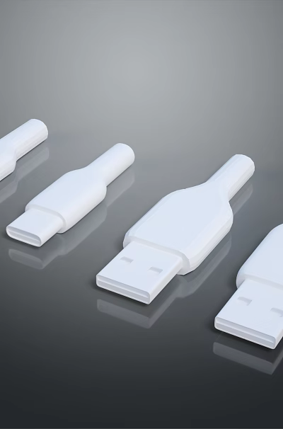 Four White USB Cables With Sleek Design For Daily Life Use 3d model Four White USB Cables With Sleek Design For Daily Life Use 3d model