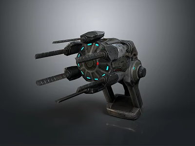 Sci Fi Mechanical Device With Multiple Barrels And Green Indicator Lights 3d model