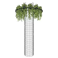 White Grid Texture Column Surrounded By Green Vines And Circular Decorative Rings