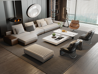 Modern Minotti Sofa Coffee Table Combination 3d model