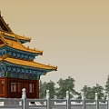 Traditional Ancient Chinese Architecture With Golden Roofs And Elaborate Wooden Decorations