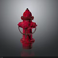 Red Fire Hydrant With Metal Chains And Classic Design On Reflective Surface