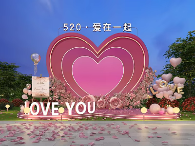 520 Romantic Love Together Photo Spot With Pink Heart Decoration And LOVE YOU Letters 3d model
