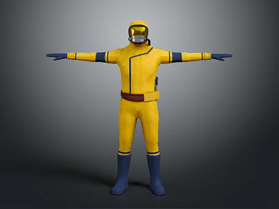 Yellow Protective Suit With Blue Cuffs Helmet Visor And Brown Belt Design 3d model