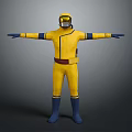 Yellow Protective Suit With Blue Cuffs Helmet Visor And Brown Belt Design