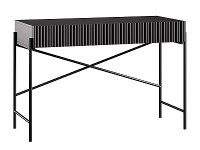 Modern Home Office Desk With Striped Surface And Black Cross Metal Frame 3d model