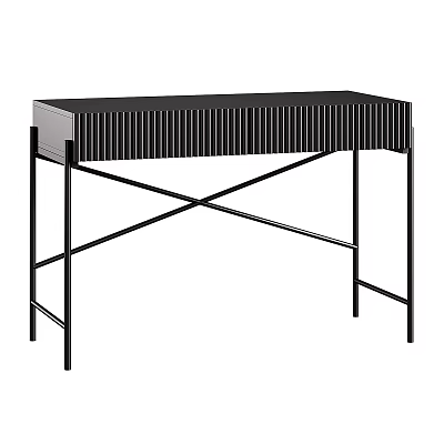 Modern Home Office Desk With Striped Surface And Black Cross Metal Frame 3d model