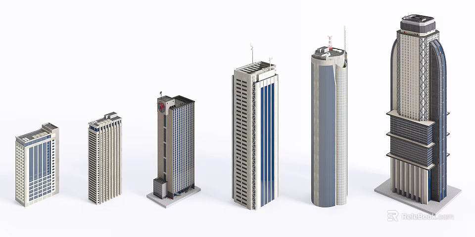 Modern Office Building Models With Varied Architectural Styles And Exterior Designs 3d model 