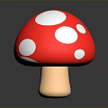 Cartoon Mushroom with Red Cap White Spots and Light Stem on Dark Background