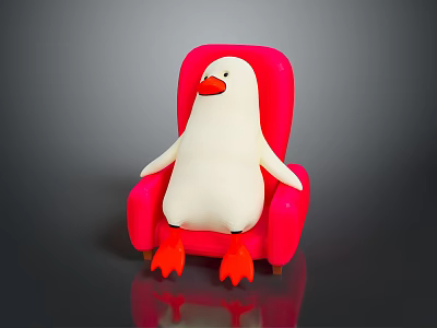White Duck Sitting On Red Chair With Plump Body And Orange Webbed Feet 3d model