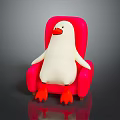 White Duck Sitting On Red Chair With Plump Body And Orange Webbed Feet