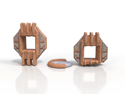 Wooden Geometric Structural Components With Open Frame Cylindrical Supports And Circular Base 3d model