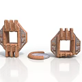 Wooden Geometric Structural Components With Open Frame Cylindrical Supports And Circular Base
