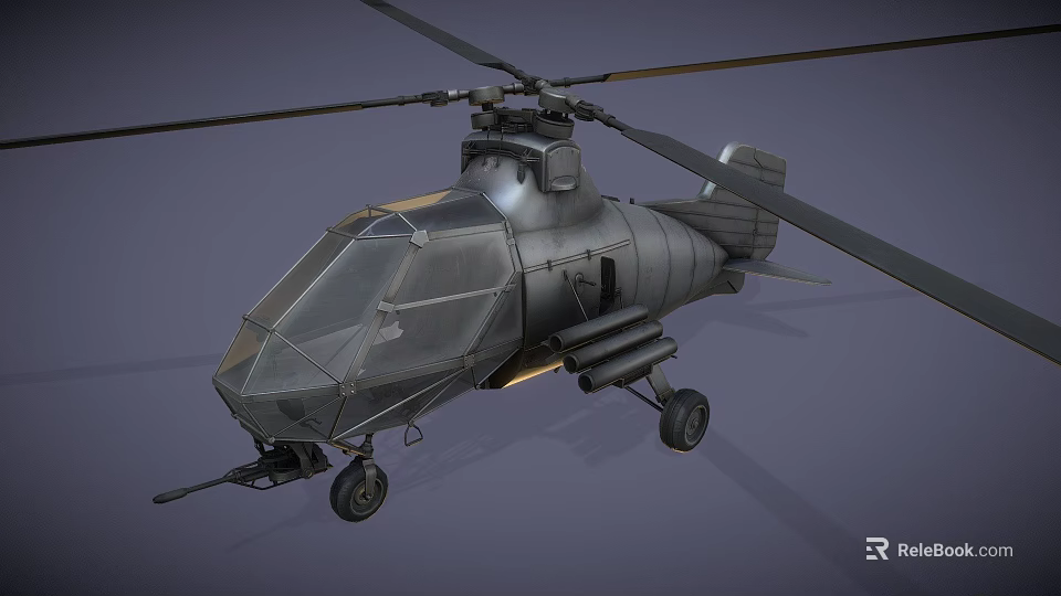 Military Combat Helicopter With Modern Angular Design Rotor Blades Landing Gear And Missile Attachments 3d model 