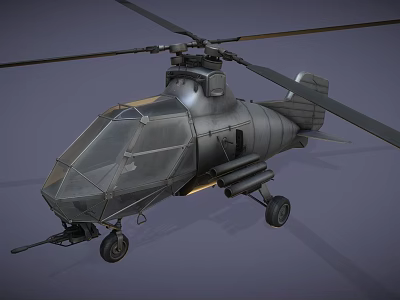 Military Combat Helicopter With Modern Angular Design Rotor Blades Landing Gear And Missile Attachments 3d model