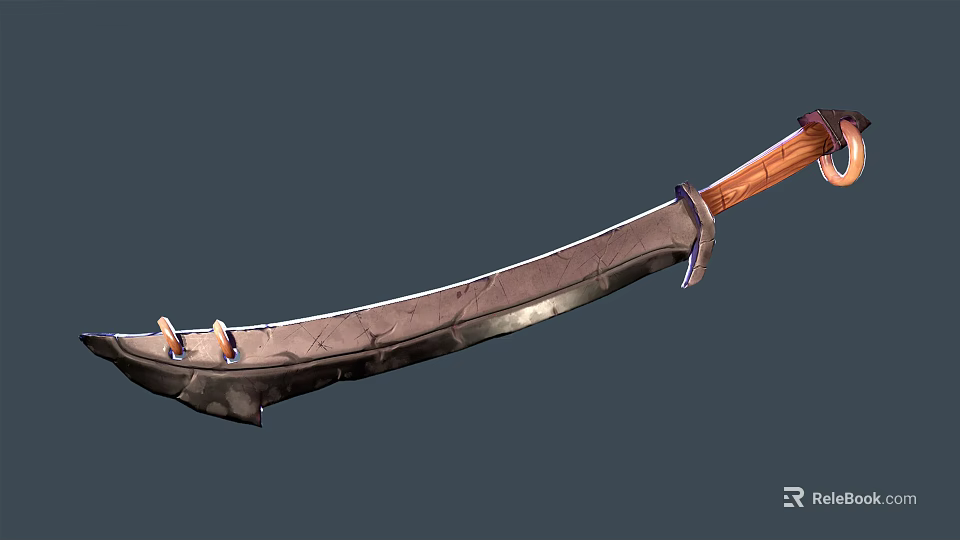 Medieval Style Long Sword With Wooden Handle And Decorative Metal Blade 3d model 