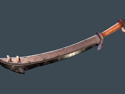 Medieval Style Long Sword With Wooden Handle And Decorative Metal Blade 3d model