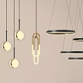 Elegant Modern Pendant Lights With Various Gold Black Circular Ring Hook Shaped Designs 3d model