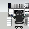 Modern Office Desk Setup With Black Chair Computer Monitor Green Mouse Pad And Shelf Storage