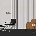 Modern Leisure Chairs With Gray And Orange Upholstery And Black Footstool In Contemporary Interior