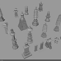 Traditional Tower Models Of Various Architectural Styles With Different Designs Collection