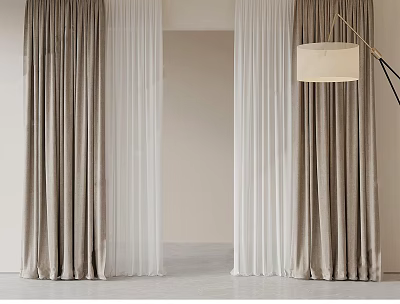 Beige Curtains With White Sheer Panels In Modern Interior Design Space 3d model