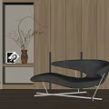 Modern Black Leather Chaise Lounge With Metal Frame By Wooden Wall And Shelf