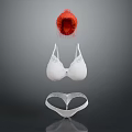 Woman Wearing Stylish White Bra Transparent Panties With Red Fluffy Accessory