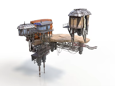 Futuristic Floating Industrial Platform With Metal Towers Domed Structures And Supports 3d model