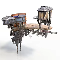 Futuristic Floating Industrial Platform With Metal Towers Domed Structures And Supports