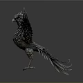 Mythical Bird with Spread Wings Crowned Head and Metallic Feather Texture on Grey Background