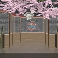 Hotpot Restaurant With Pink Cherry Blossom Decor Hanging Lanterns Display Cabinets And Brick Walls
