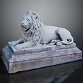 Artistic Lion Sculpture Carving In White Marble With Detailed Mane And Stone Base