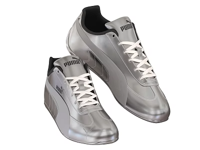 Puma Silver Athletic Shoes with White Laces and Black Accents 3d model