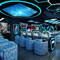 Modern Internet Cafe Interior Design With Gaming Computers LED Lighting And Comfortable Seating 3d model