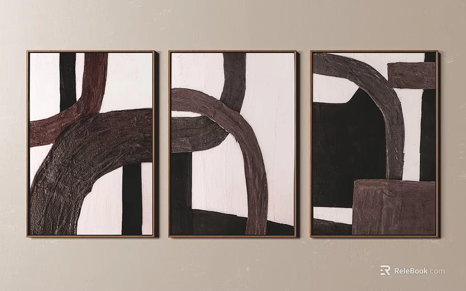 Three Abstract Paintings As Wall Decor With Modern Abstract Art Design 3d model