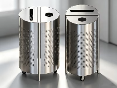 Public Facility Stainless Steel Trash Bins With Perforated Design For Indoor Use 3d model