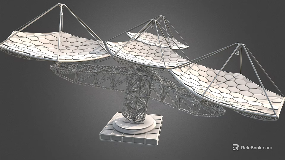 Array of Satellite Dishes With Complex Metal Frame For Communication And Observation 3d model 