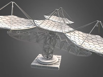 Array of Satellite Dishes With Complex Metal Frame For Communication And Observation 3d model