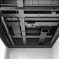 Exposed Industrial Ceiling with Metal Framework Pipes Ventilation Vents and Grid Design
