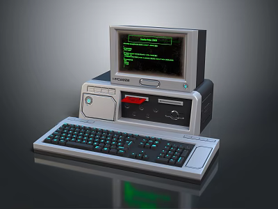 Vintage Computer System With Monitor Keyboard And Green Screen 3d model
