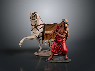 Man In Red Robe And Headscarf With Rearing White Horse Blanket Detailed Sculpture 3d model