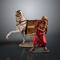 Man In Red Robe And Headscarf With Rearing White Horse Blanket Detailed Sculpture