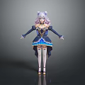 Child 3D Character With Purple Hair And Elegant Blue Gold Outfit Design